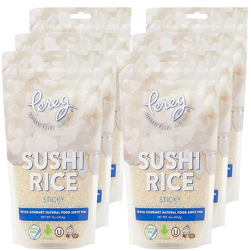 Sushi Rice (16 Oz/Bag x 6 Pack) - White Sticky Short Grain - Vegan, Non-GMO, Made In USA, Sushi, Rice Ball, And Everyday Japanese Dishes - Resealable Packaging