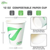 EcoQuality 12 oz Compostable Paper Cups - Biodegradable Disposable White Paper Coffee Cups PLA Lined - Eco-friendly Hot and Cold Drinking Cups