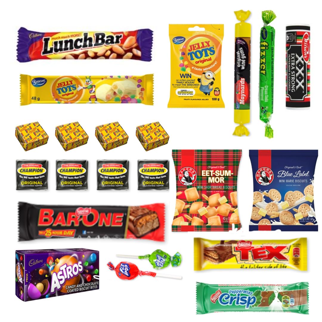 WELKOM South African Box | Variety of South African Favorite Snacks | Lunch Bar | Jelly Tots | Wine Gumes | Peppermint Crisp | Fizzer | 22 Favorites |