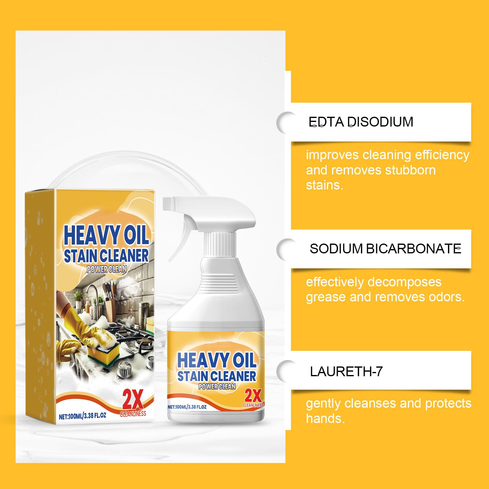 Chowye Heavy Duty Degreaser Cleaner Spray, Powerful Clean Up Kitchen Oil Stains Spray, Kitchen Heavy Oil Cleaning Agent, All Purpose Household