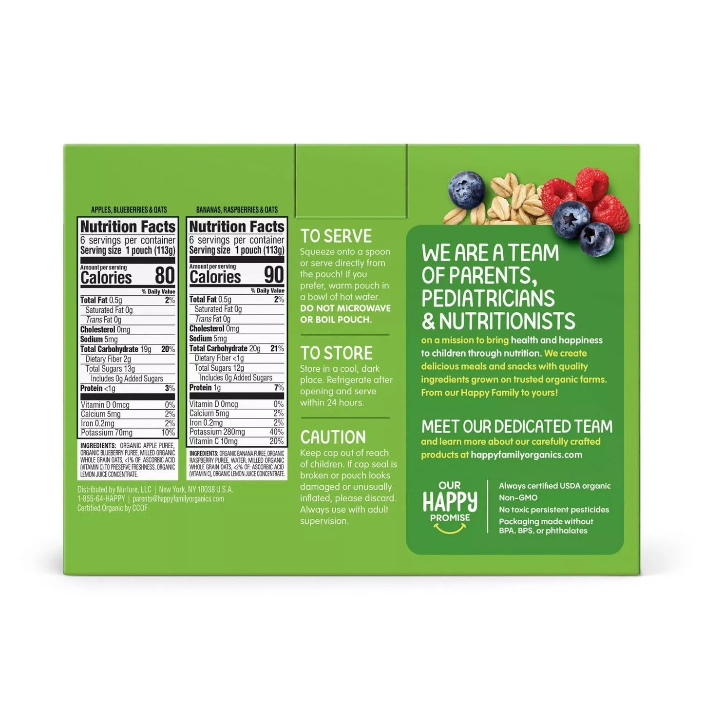 HappyBABY Organics Clearly Crafted Fruit & Oat Pouches Variety Pack, 4oz (12 Pk)
