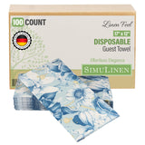 SimuLinen Blue Garden Floral Disposable Hand Towels for Bathroom, Single-Use Linen-Feel Guest Towels, Hand Tissue Paper, Cloth-Like Paper Napkins