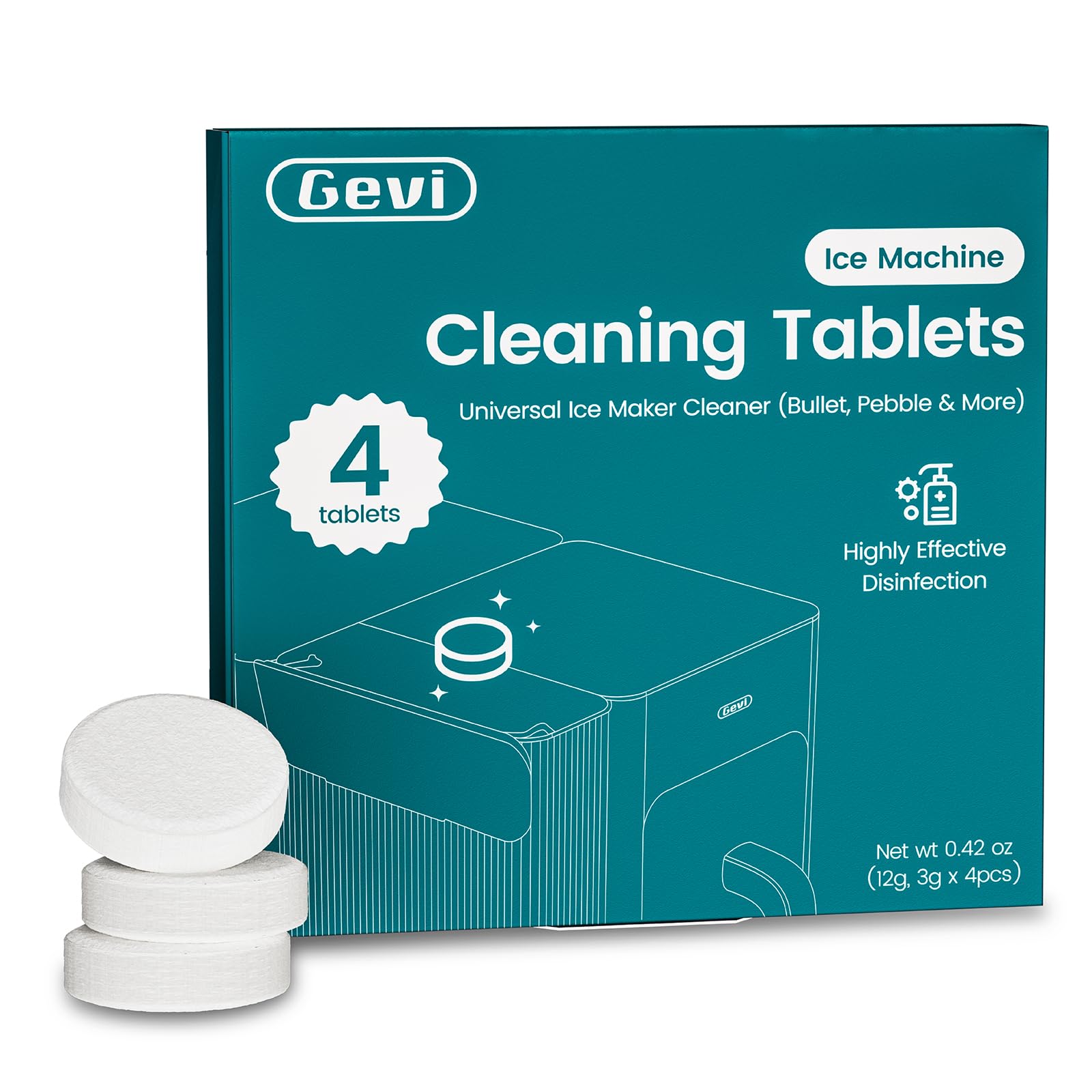 Gevi Ice Maker Cleaning Tablet 4 Uses, Individual Packed for Each Tablet, Organic Citric Acid Cleaner for Universal Ice Machines (4 Uses)
