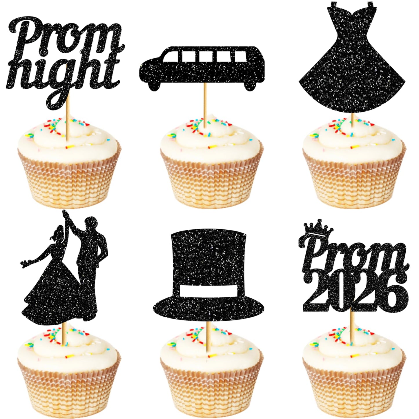 24pcs Prom 2026 Cupcake Topper: Prom Decorations 2026 Prom Decorations for Cupcakes Class of 2026 Cupcake Decorations for 2026 Graduation Prom Party