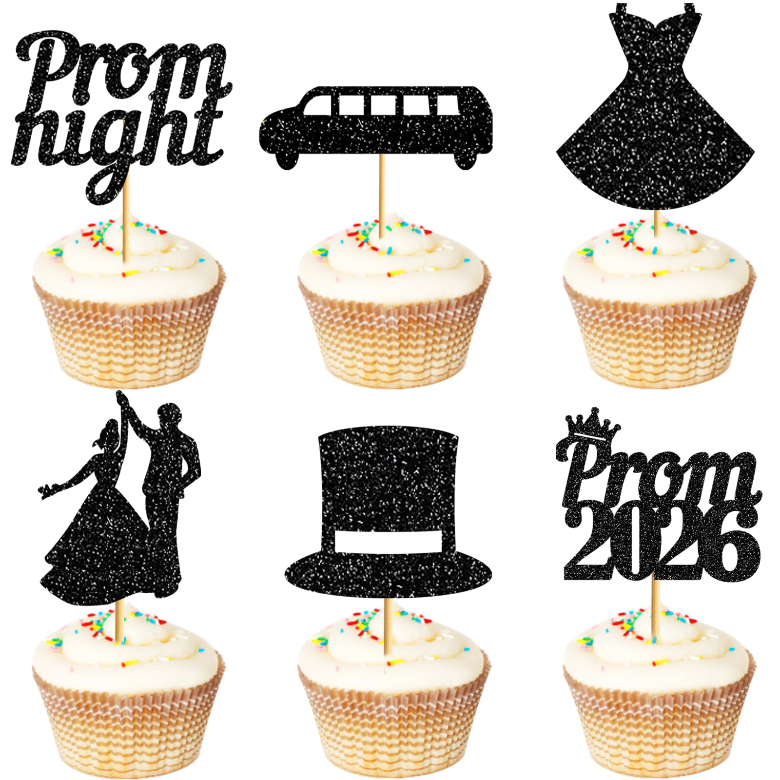 24pcs Prom 2026 Cupcake Topper: Prom Decorations 2026 Prom Decorations for Cupcakes Class of 2026 Cupcake Decorations for 2026 Graduation Prom Party