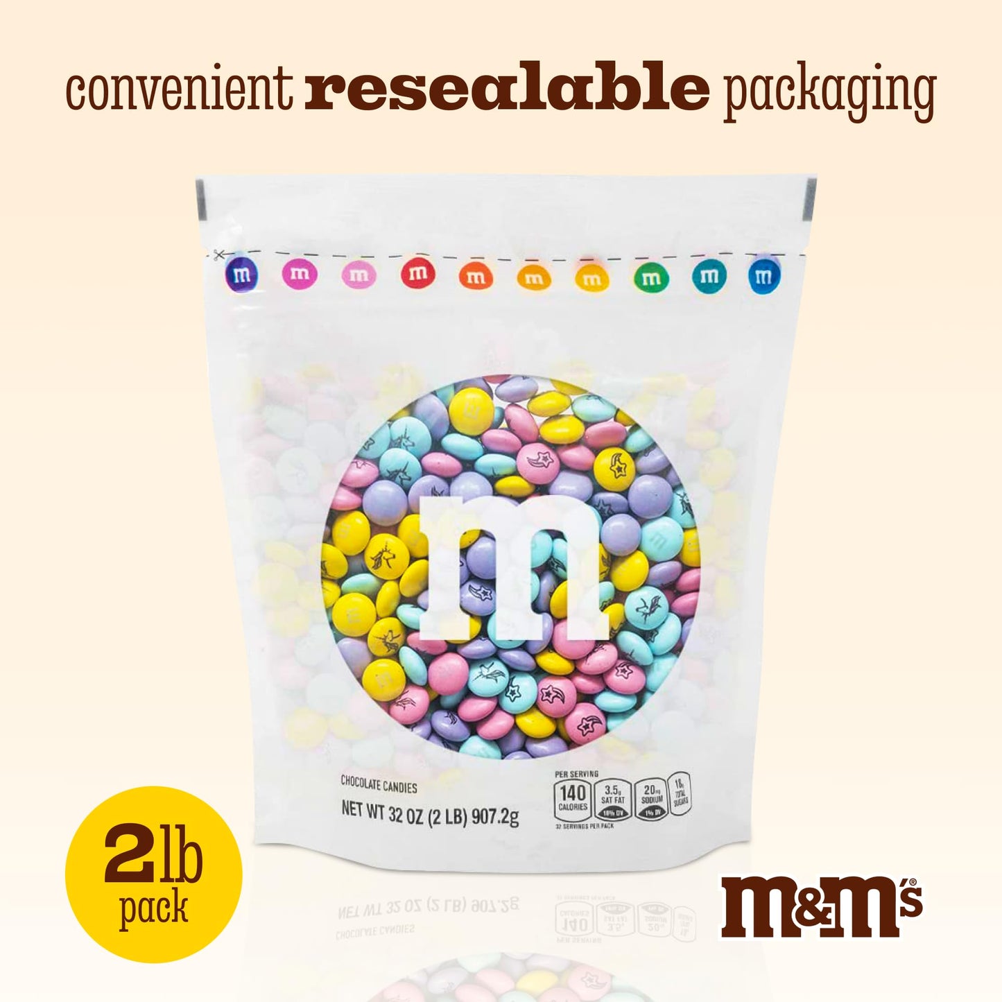 M&M’S WORLD Unicorn Printed Milk Chocolate Candy-2lbs of Bulk M&M'S in a Resealable Pack,For Birthday Decorations for Girls,Boys,and Adults,Unicorn