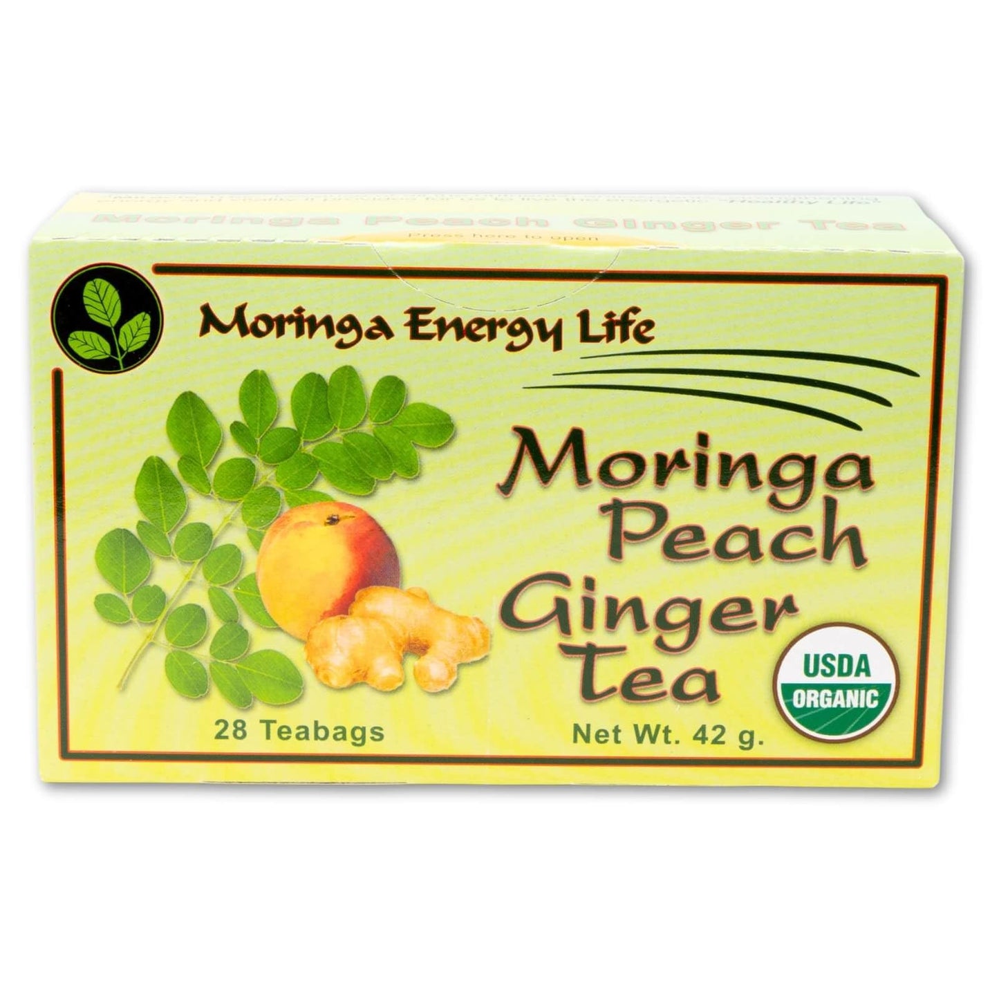 Moringa Peach Ginger Tea 28 tea bags (Keto, Detox, Paleo, Vitamin & Minerals, Vegan, Gluten-Free, Non-GMO, Herbal, Caffeine-Free)