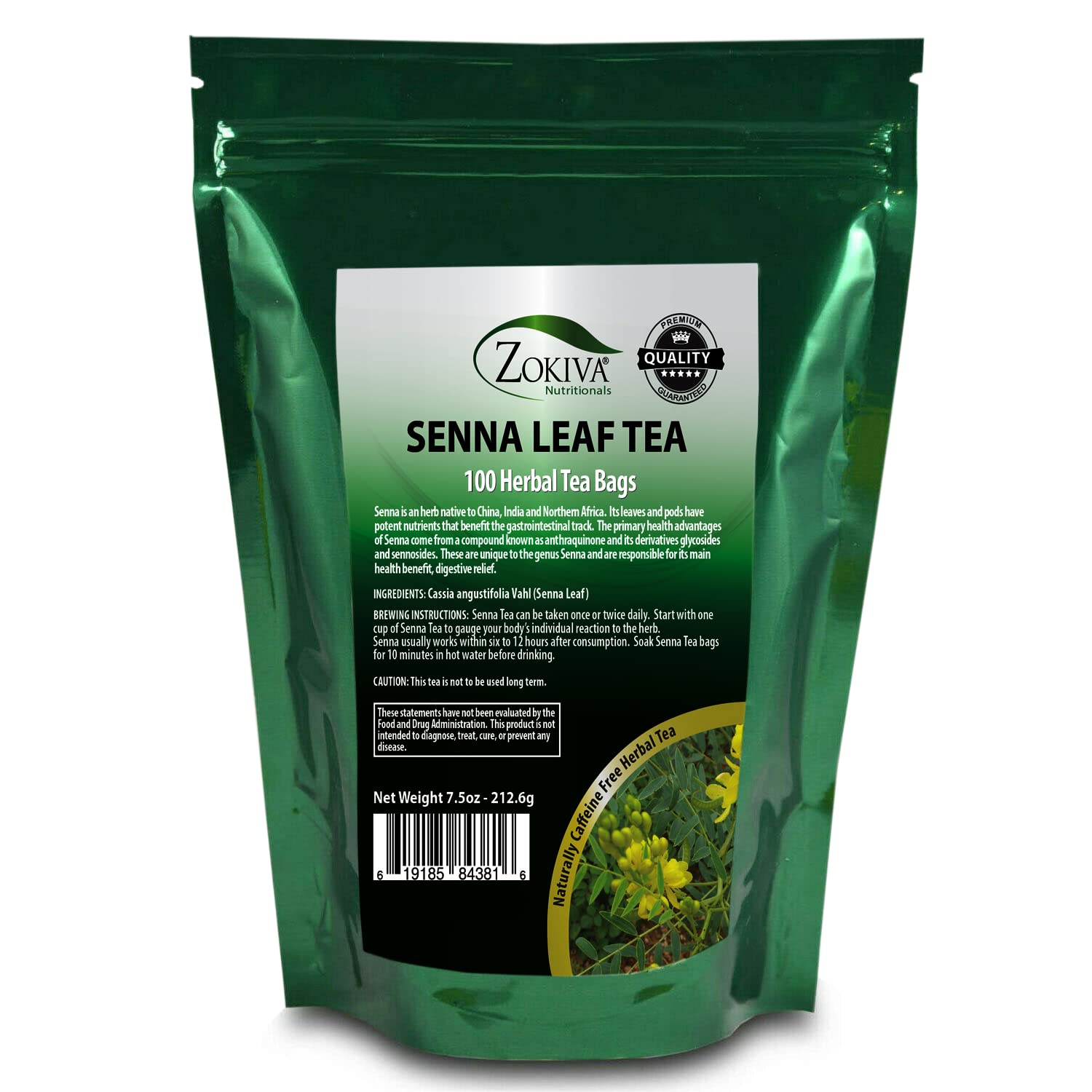 Zokiva Senna Tea - 100 Premium 2g Tea Bags for Constipation Relief and Digestive Health | 100% Natural, Herbal Laxative, Cleanser, and Digestive