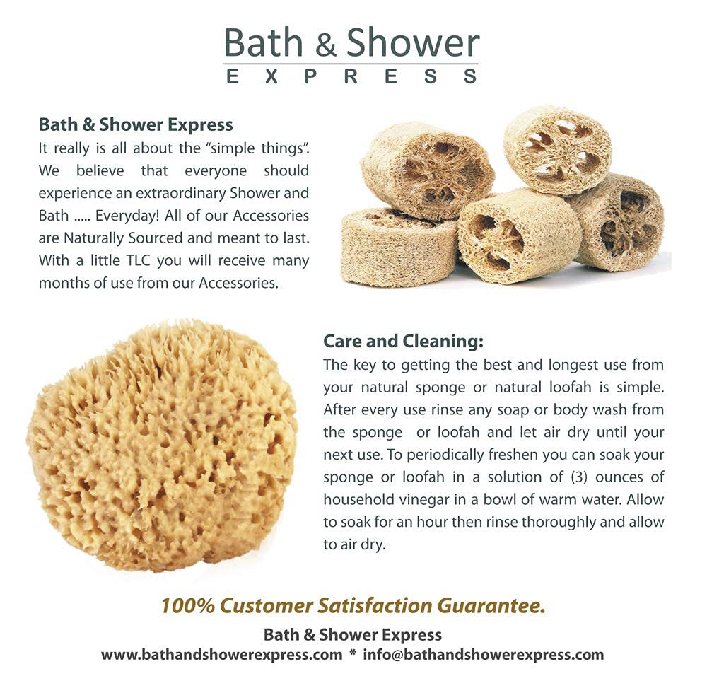 Sea Wool Sponge 5-6" (Large) by Bath & Shower Express ® Natural Renewable Resource, Esponja for Exfoliating and Washing Body