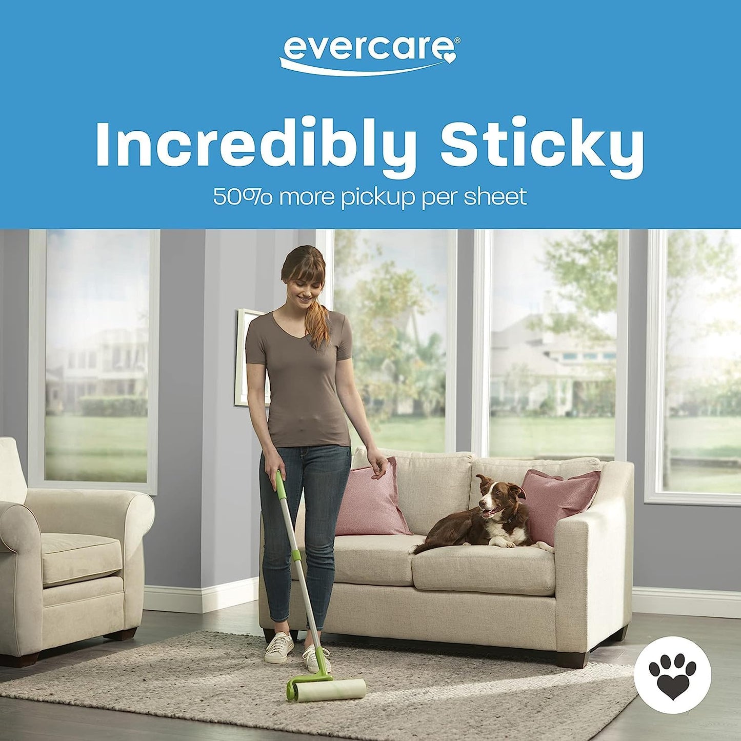 evercare Pet Mega Extreme Surface Coverage 50 Layer Lint Roller Refill for Cleaning Debris Off of Clothes and Furniture, 3 Pack