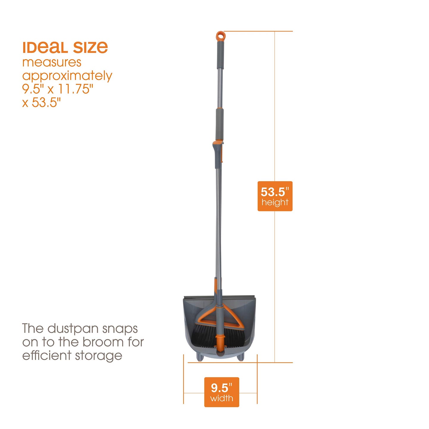 Casabella Quick 'n Easy Upright Broom and Dustpan Set, Multi-Surface for Tile, Wood & Laminate Floors, Gray