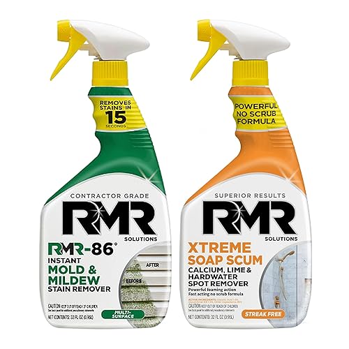 RMR Instant Mold & Mildew Stain Remover Spray + Xtreme Soap Scum Remover, No-Scrub Indoor/Outdoor Cleaning System for Bathroom, Shower, Siding