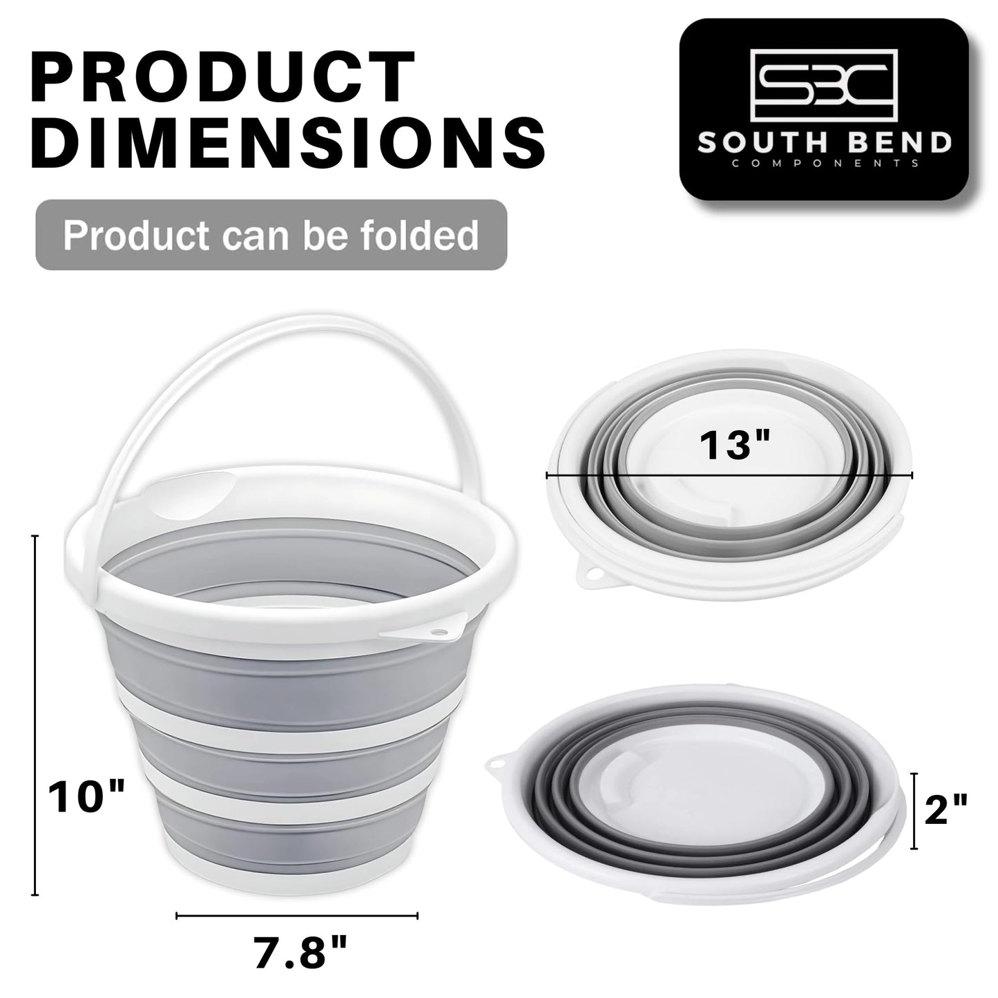 South Bend Components 2.6 Gallons Collapsible Bucket with Handle, Space Saving Design Portable Foldable Water Pail for Indoor/Outdoor, Mop, Boating