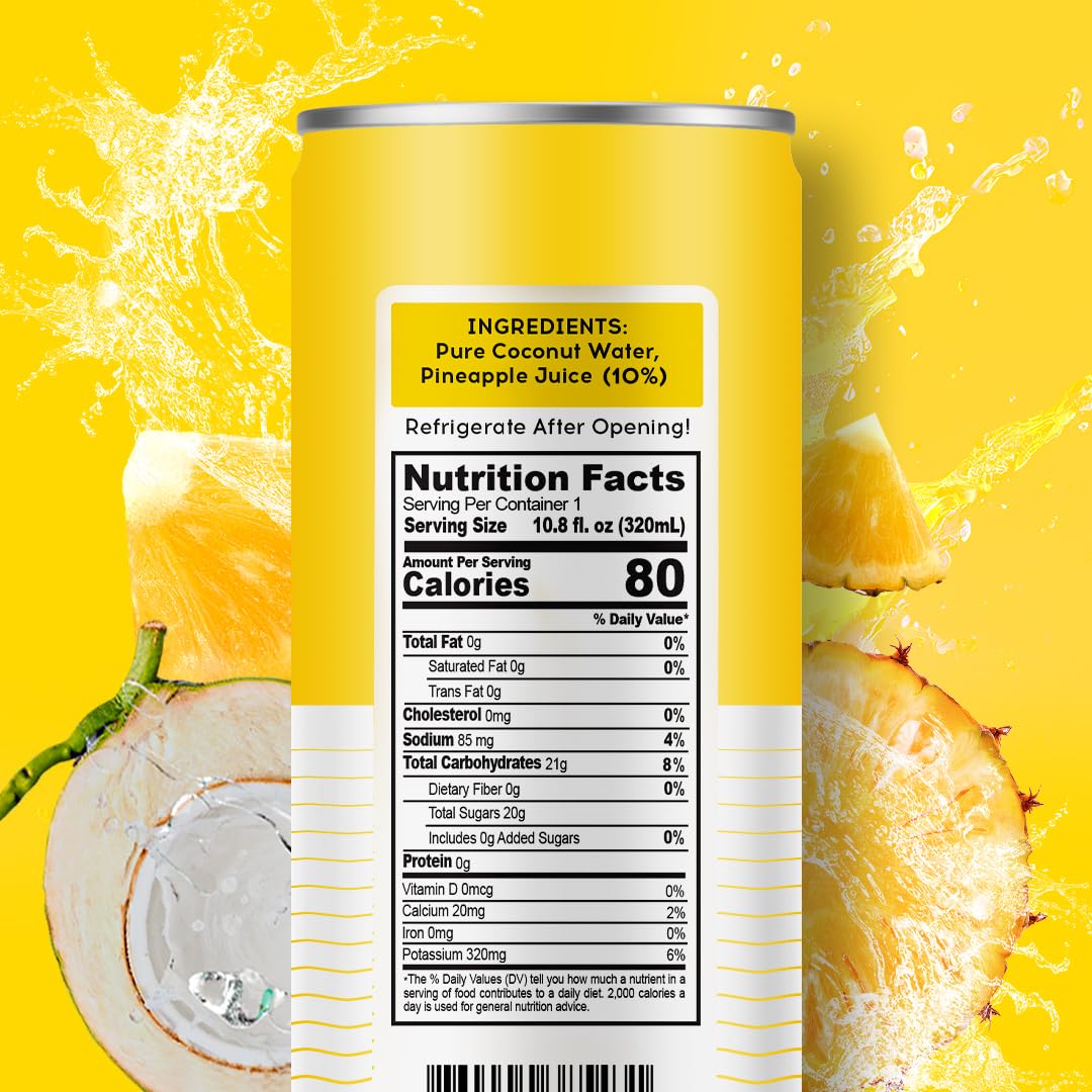 100 Coconuts Pineapple Pure Coconut-100% Pure Coconut Water - Low Calorie All-Natural Drink with Electrolytes - Naturally Sweet, no preservatives