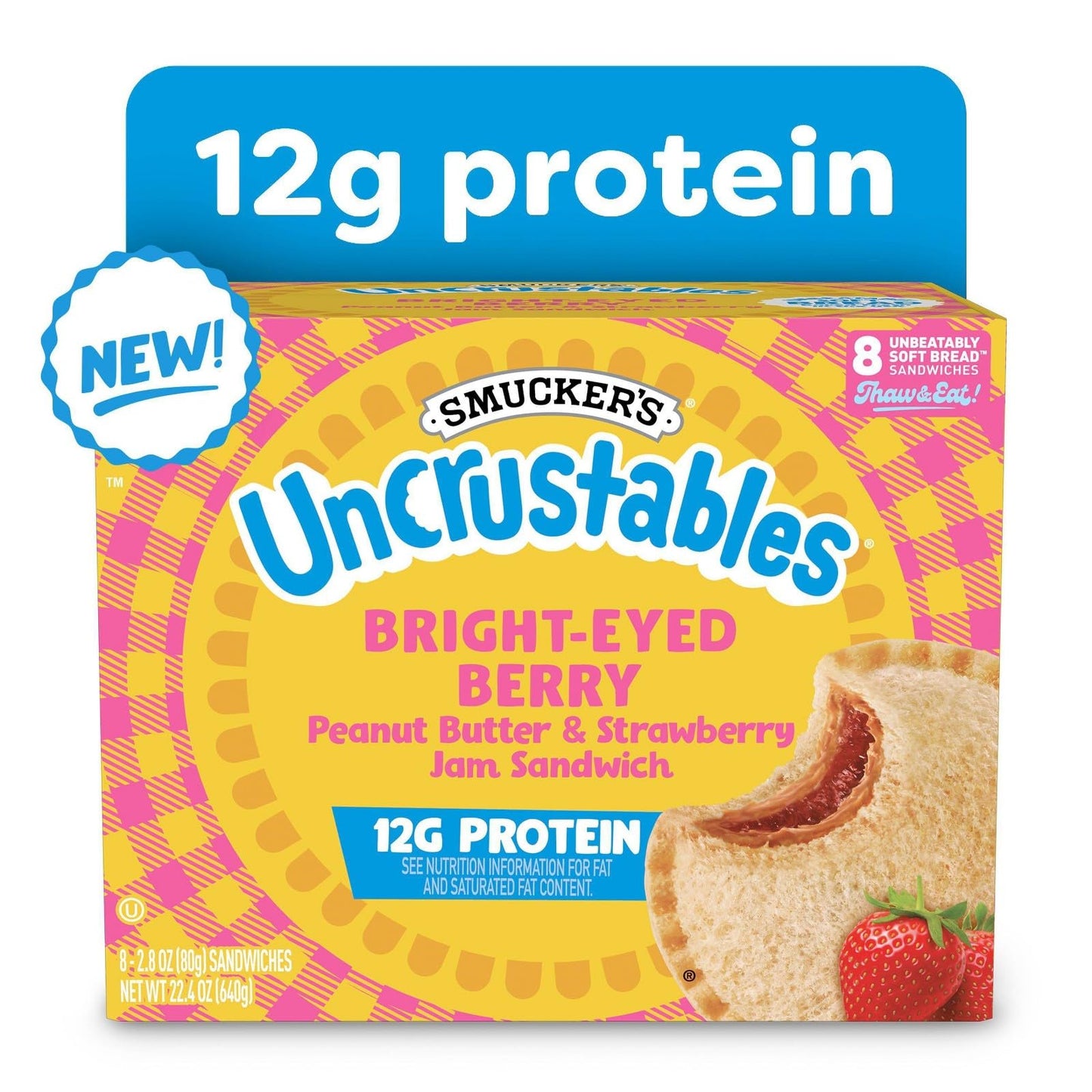 Smucker's Uncrustables Frozen Sandwich Variety Pack, Peanut Butter & Strawberry Jam - 12g Protein and Peanut Butter, 24 Count
