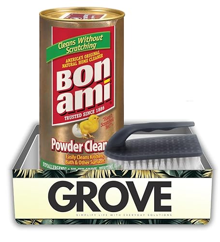 Bon Ami No Scent Cleaner 14 oz Powder Bundle with Scrub Brush - Gentle Cleaning Powder for Dried Food, Scuff Marks, and More - Safe for Cookware