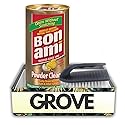 Bon Ami No Scent Cleaner 14 oz Powder Bundle with Scrub Brush - Gentle Cleaning Powder for Dried Food, Scuff Marks, and More - Safe for Cookware