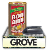 Bon Ami No Scent Cleaner 14 oz Powder Bundle with Scrub Brush - Gentle Cleaning Powder for Dried Food, Scuff Marks, and More - Safe for Cookware