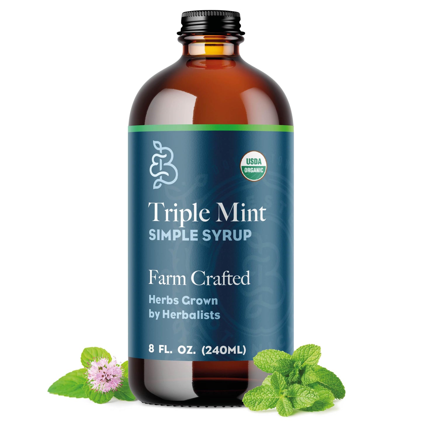 Bluestem Botanicals Organic Triple Mint Simple Syrup, Mother Day Gift from Daughter, 8 oz, Cocktail and Mocktail Mixer, Non-Alcoholic, Peppermint