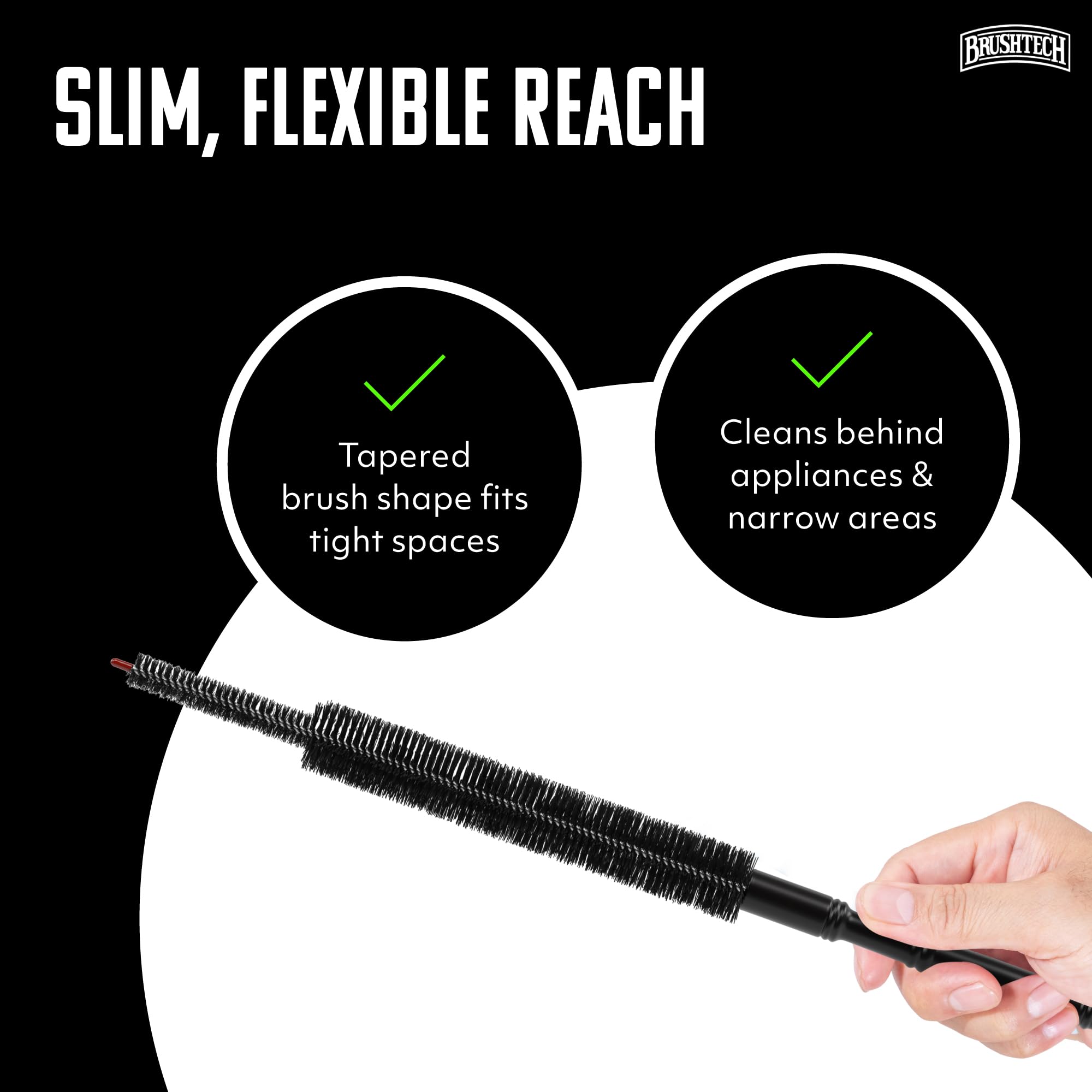 Brushtech Appliance Care Refrigerator Coil Cleaning Brush - Tapered Flexible Design for Deep Dust Removal & Appliance Maintenance - 15.25" Slim Nylon