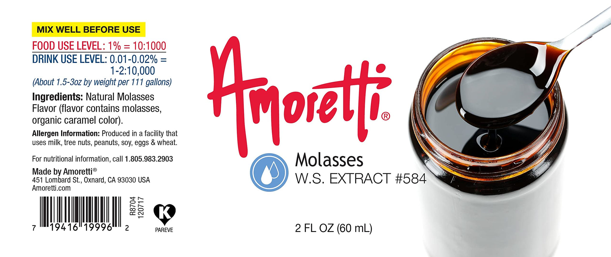 Amoretti - Molasses Extract Water Soluble 2 oz - Highly Concentrated & Perfect For Pastry, Savory, Brewing, and more, Preservative Free, Vegan, Kosher