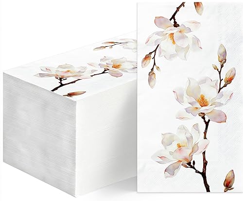 100Pcs Magnolia Paper Napkins | 2 Ply Spring Summer Fall wildflower Napkin for Decoupage, Tea Party Decoration, Mother's Day, Wedding, Bridal & Baby