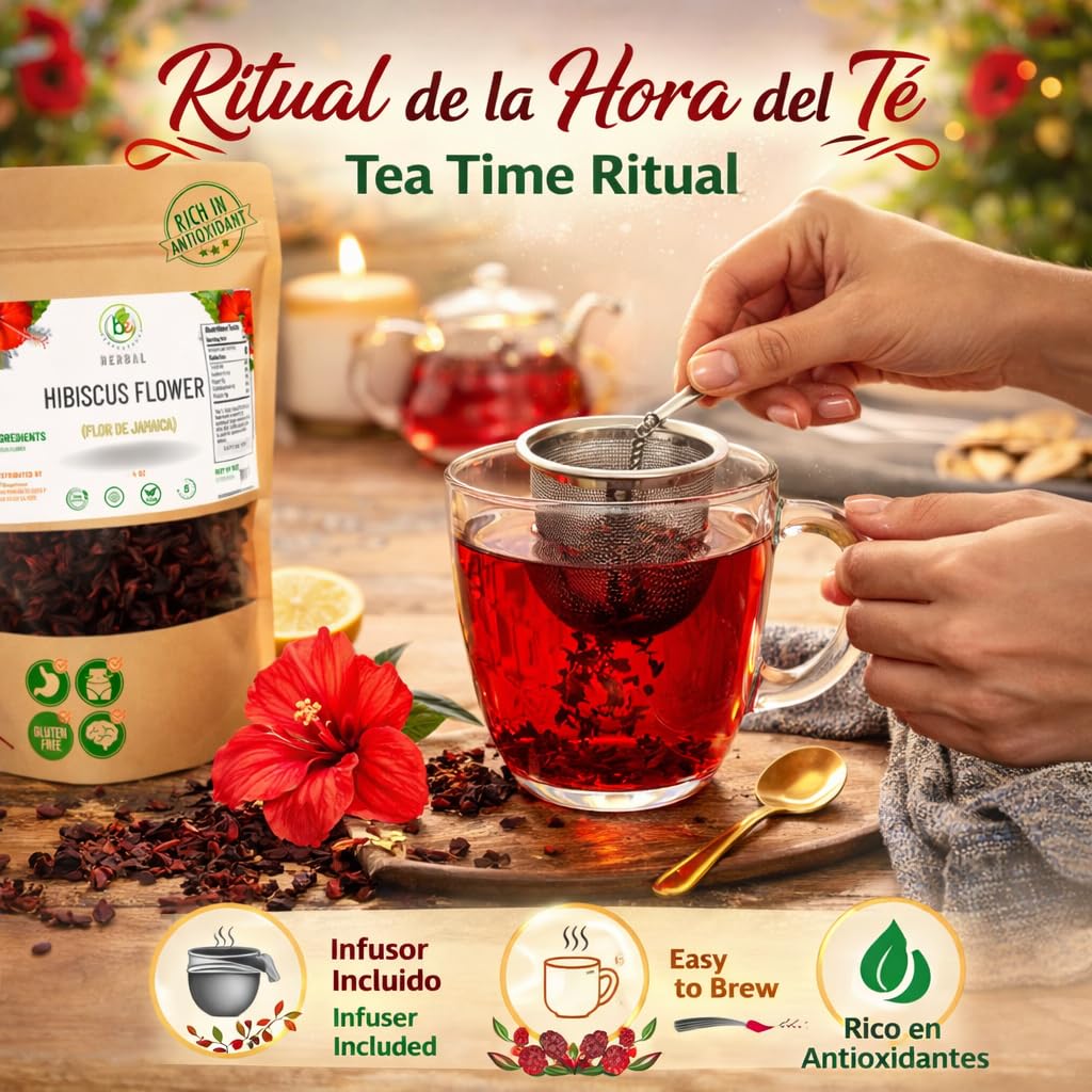 Jamaica Flor - 100% Natural Loose Leaf Hibiscus Tea - 16 oz (1 lb) - Dried Hibiscus Flower Petals - Caffeine-Free - Rich in Antioxidants - Vegan