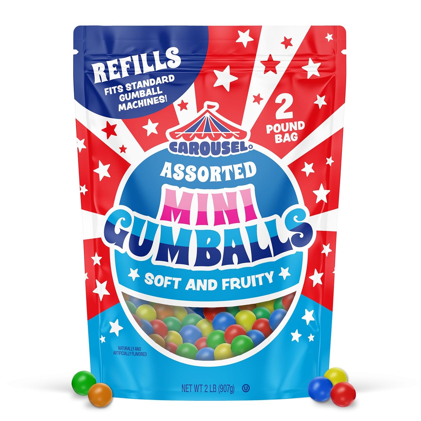 Carousel Assorted Mini Gumballs - Perfect for Gumball Machine Refills - 2lb Bag