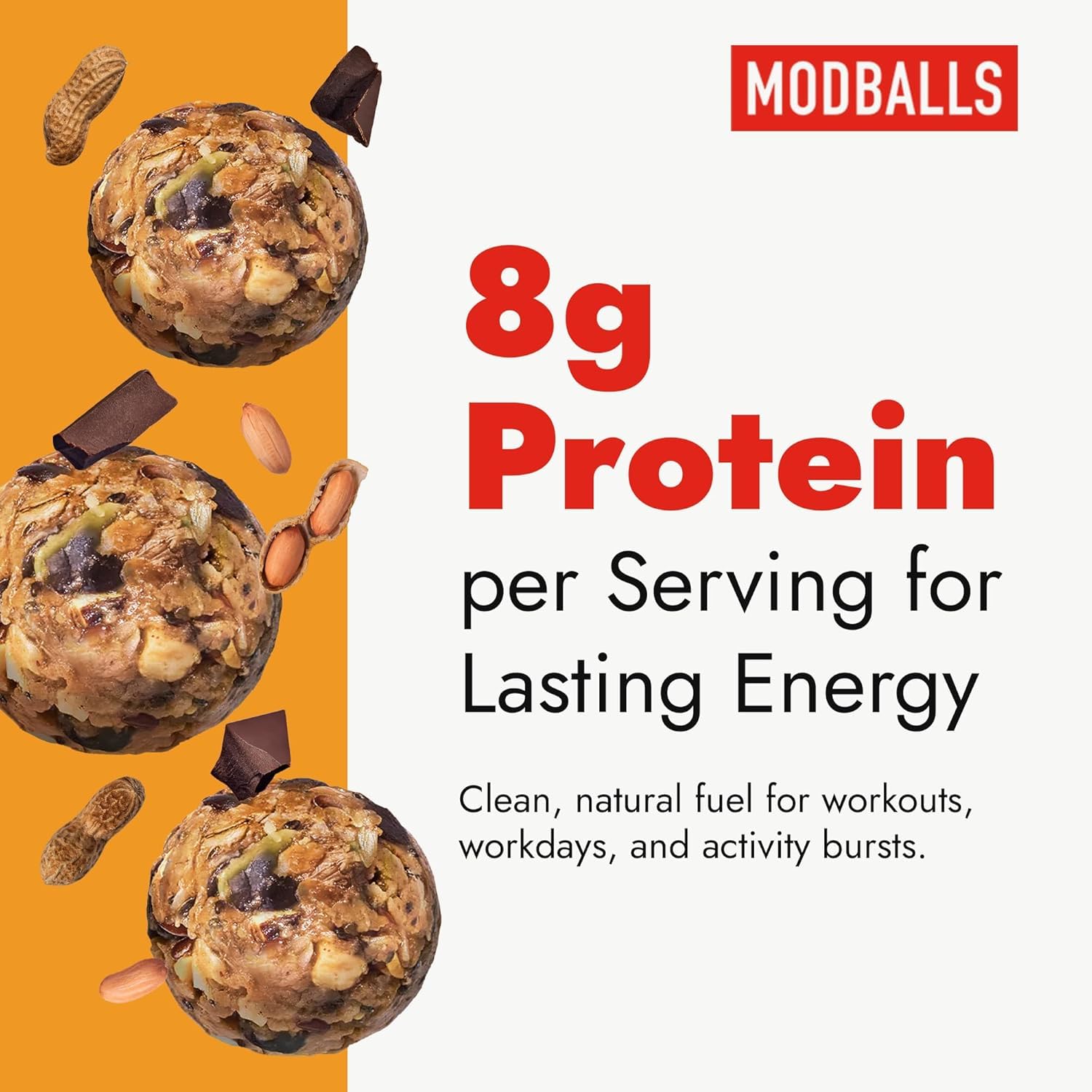 Happy Wholesome Peanut Butter Chocolate Chip Protein Balls, 10 Count, 7.05oz Bag, 8g Protein per Serving, Individually Wrapped, Gluten Free Snack