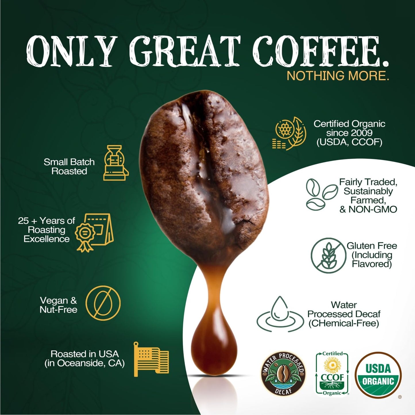 The Bean Organic Coffee Company 50/50 (Half Caff) French Roast, 50% Decaf, Dark Roast, Ground Coffee, 16-Ounce Bag, Café Molido Tostado Orgánico