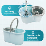 Spin Mop and Bucket with Wringer Set, Operable 360° Rotating Mop Bucket Set with 3 Microfiber Replacement Head, Stainless Steel Extended Handle