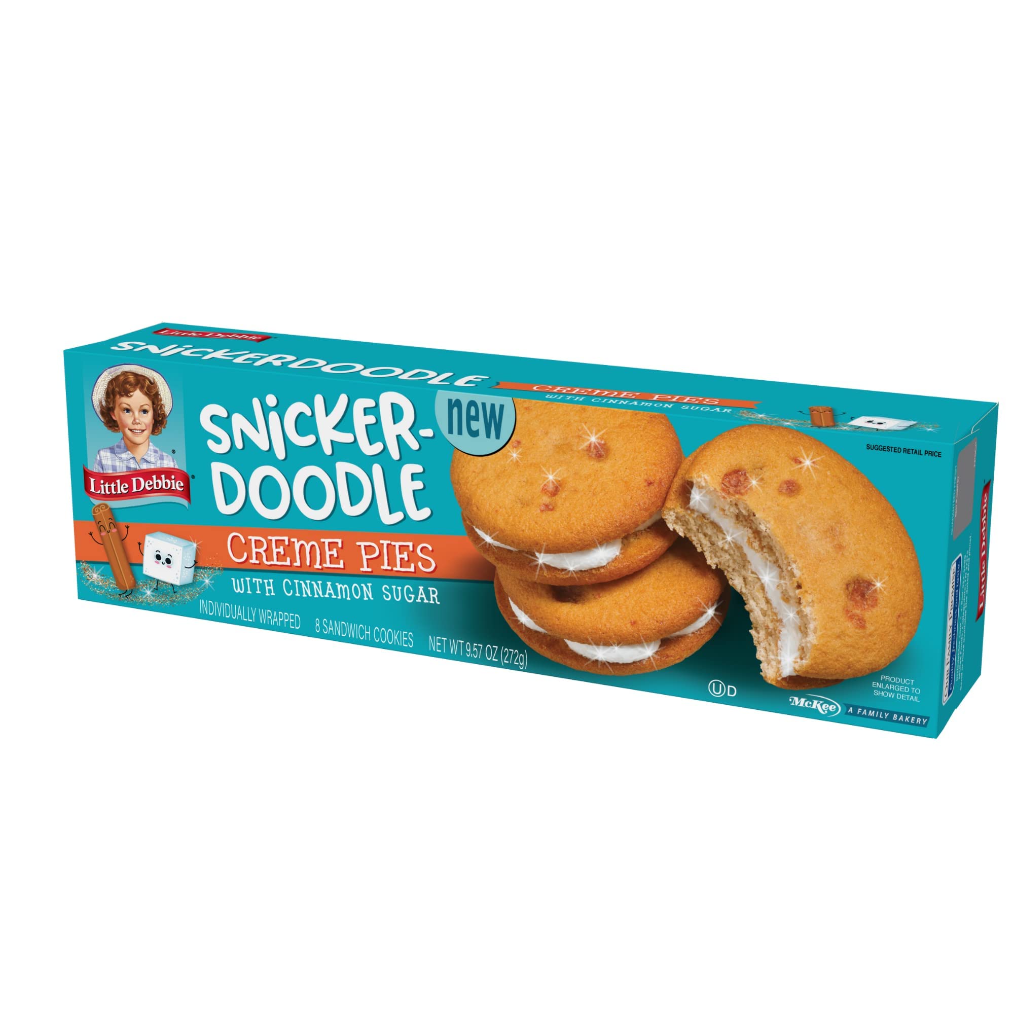 Little Debbie Snickerdoodle Creme Pies with Cinnamon Sugar - Pack of 4 Boxes with 8 Pies Each - 32 Total Cookie Pies, 8 Count (Pack of 4), 9.57