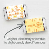 DISTINCTIVS First Trip Around the Sun 1st Birthday Mini Candy Bar Wrappers - 42 Count - Boho Sunshine Design - Turning One Party Favors for Boy or