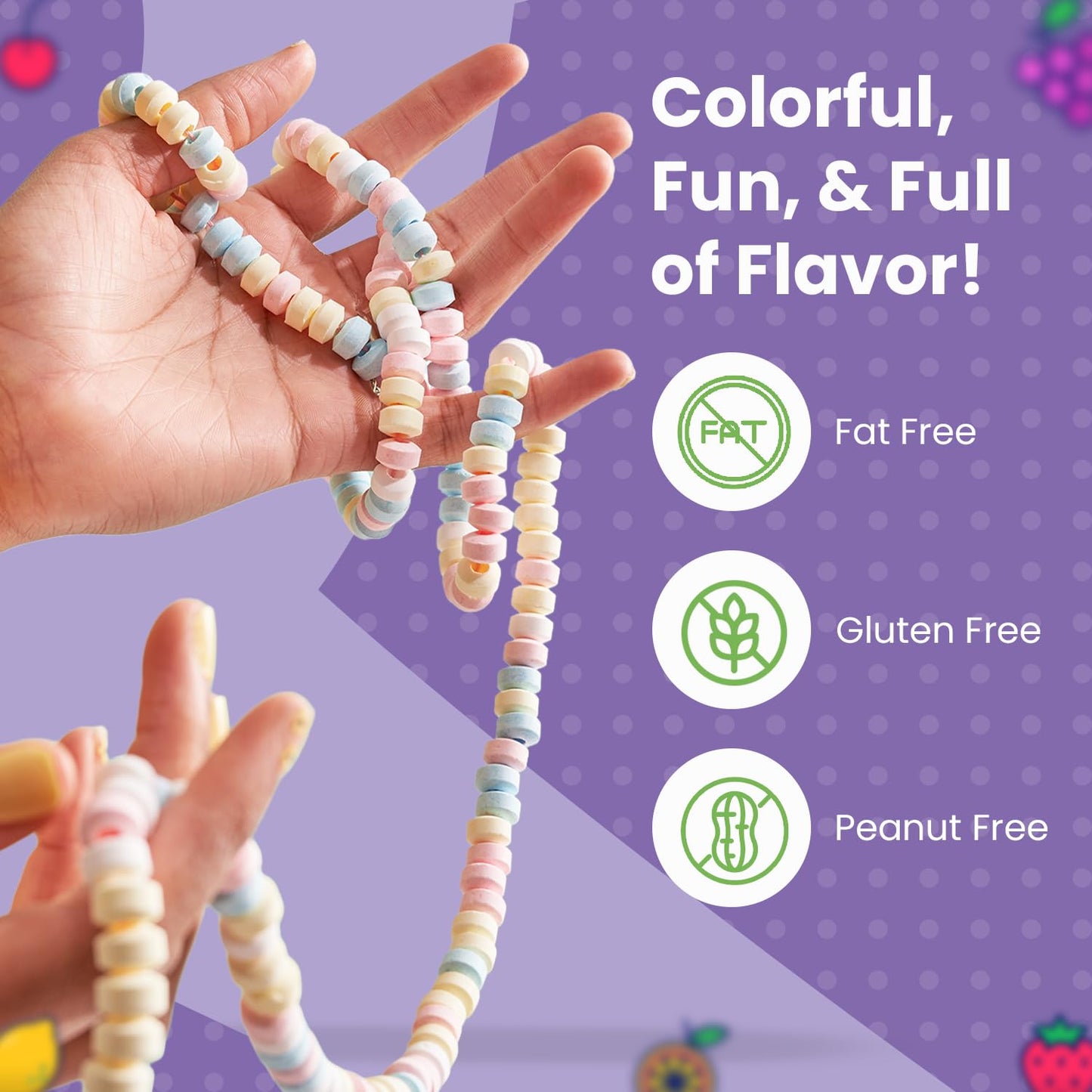 Smarties Candy Necklace - Bulk Candy - Gluten Free & Vegan, Fruit Flavored, Hard Candy on Stretch String - Perfect for Birthdays & Halloween Hard