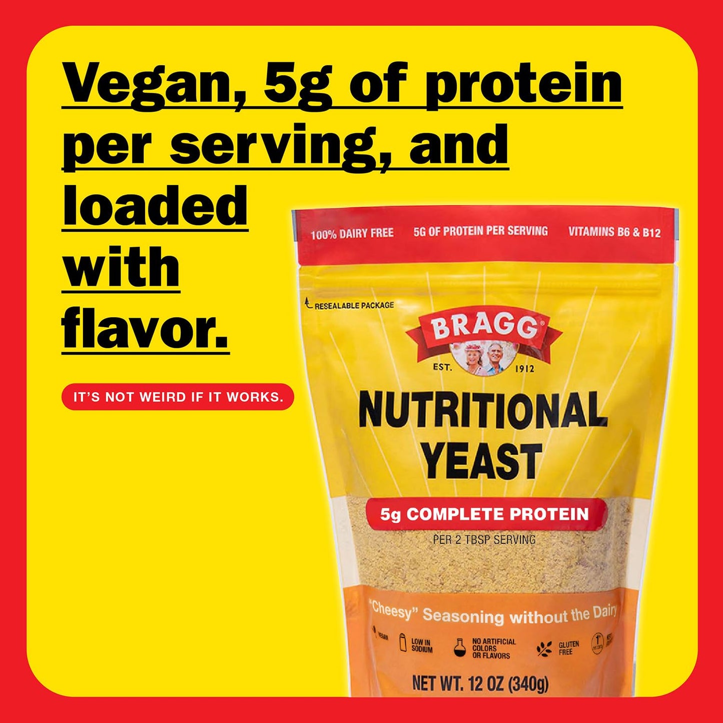 Bragg Premium Nutritional Yeast Seasoning - Vegan, Gluten Free - Good Source of Protein & Vitamins - Nutritious Savory Parmesan Cheese Substitute