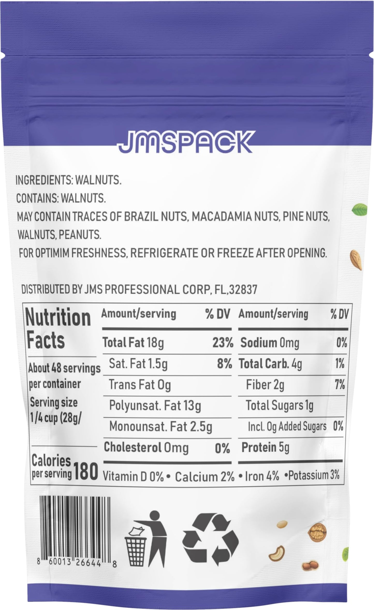 JMSPACK - Walnuts Halves With Pieces, 16 Ounces (1 Lb)