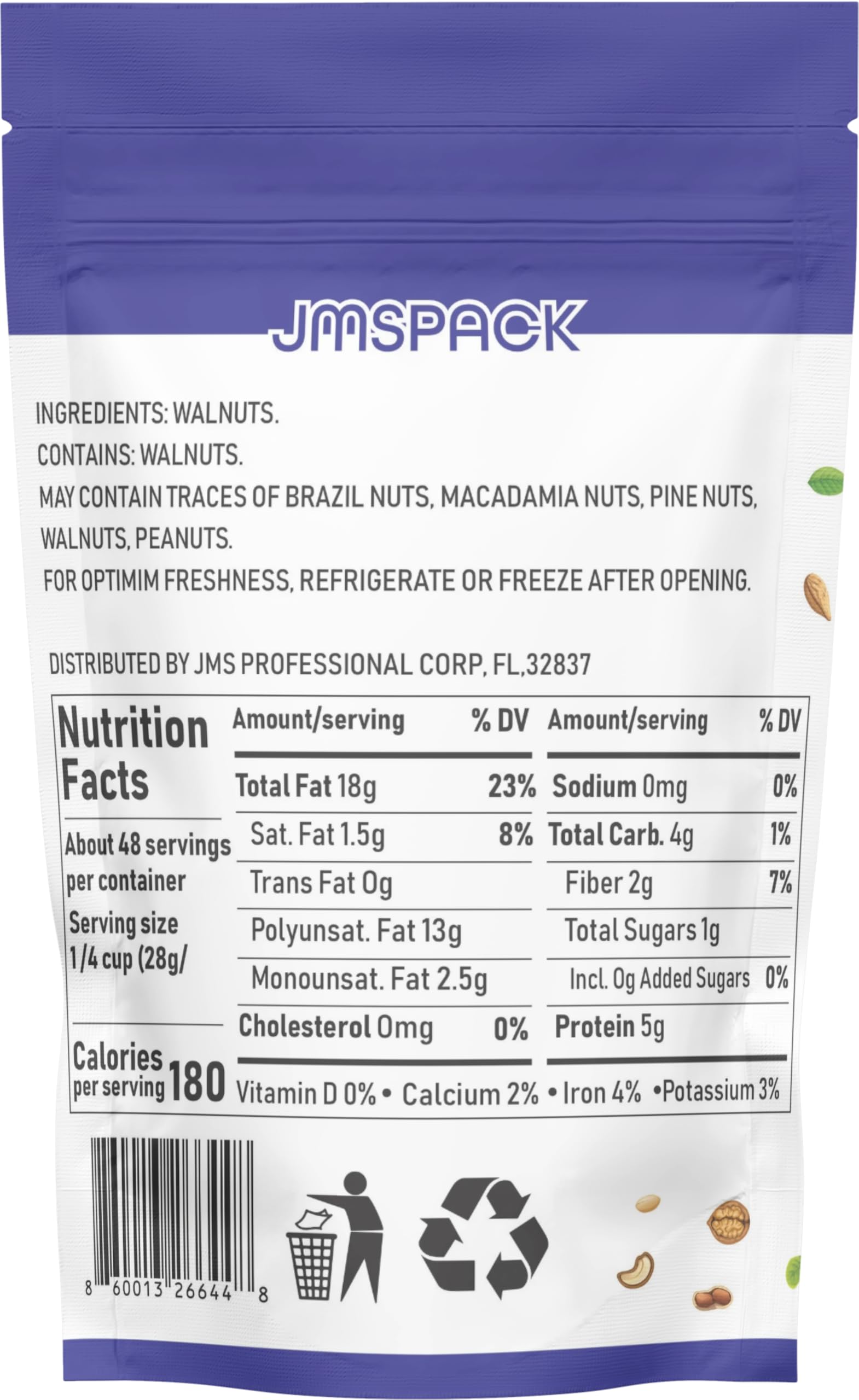 JMSPACK - Walnuts Halves With Pieces, 16 Ounces (1 Lb)
