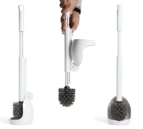 ELYPRO Toilet Brush with Holder - Drip-Free Hygienic Bathroom Scrubber with No-Drip Caddy, Built-in Spout, Fast-Drying Ventilated Design, Compact