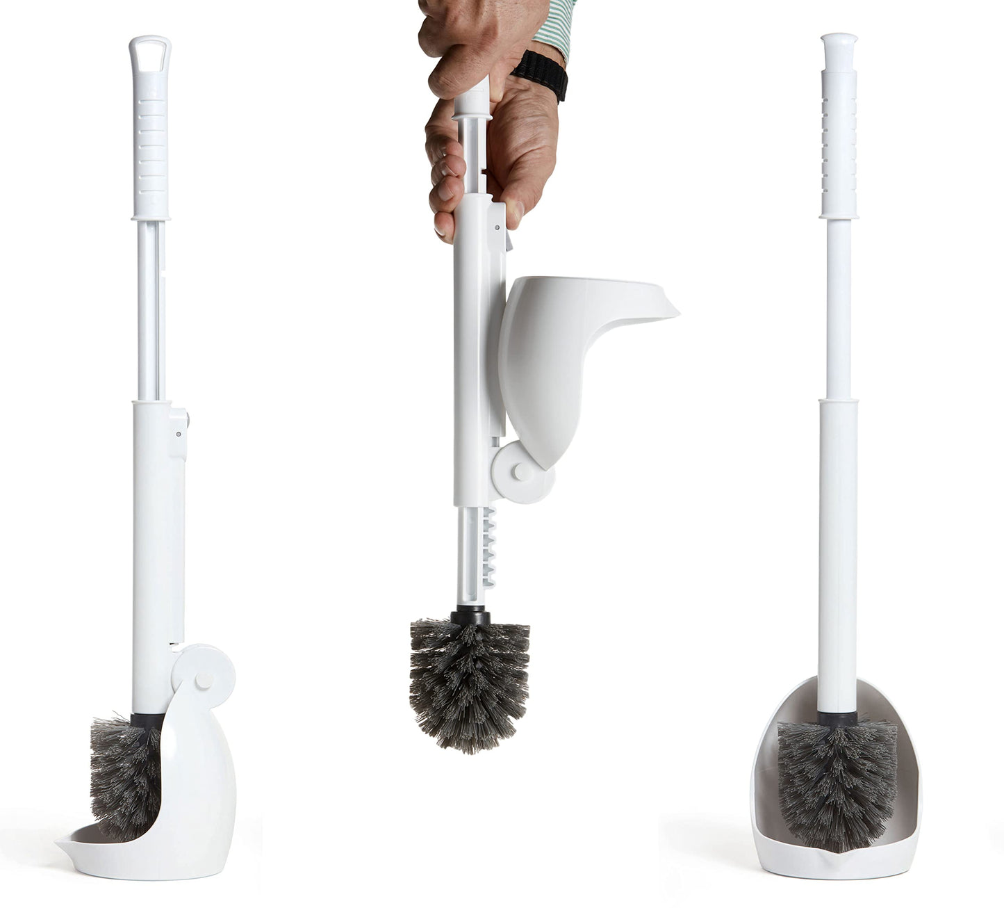 ELYPRO Toilet Brush with Holder - Drip-Free Hygienic Bathroom Scrubber with No-Drip Caddy, Built-in Spout, Fast-Drying Ventilated Design, Compact