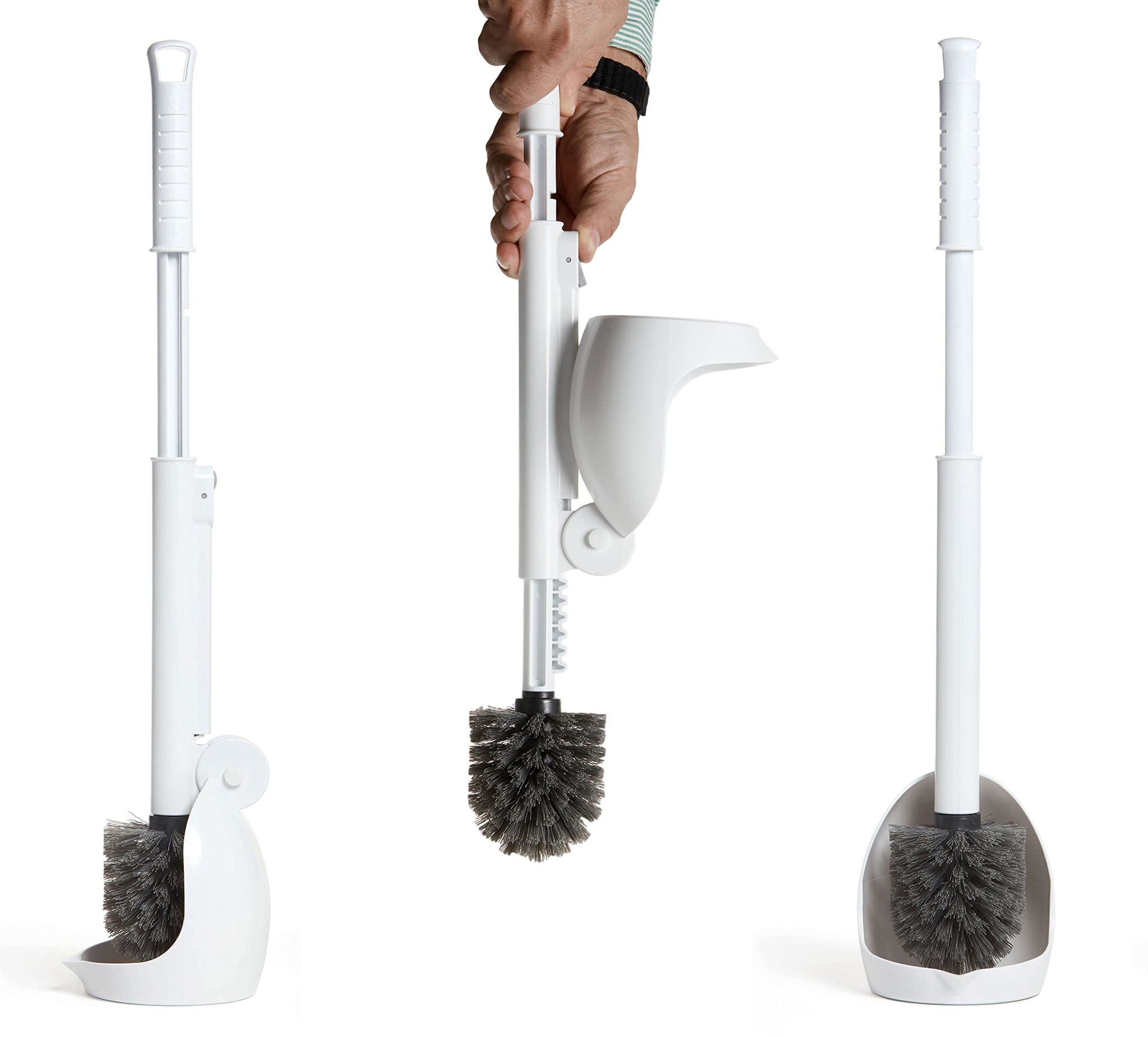 ELYPRO Toilet Brush with Holder - Drip-Free Hygienic Bathroom Scrubber with No-Drip Caddy, Built-in Spout, Fast-Drying Ventilated Design, Compact