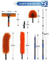 SKGPOLE 26 Foot High Reach Duster Kit with 5-20 ft Telescoping Extension Pole, High Ceiling Duster, Cobweb Duster, Window Squeegee, Feather Duster