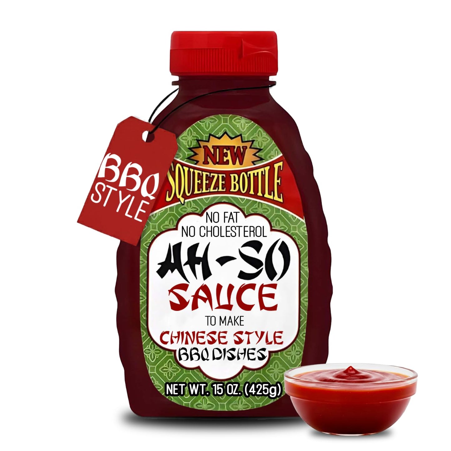 Ah-So Chinese-Style BBQ Sauce, Red Rib 15 oz Squeeze Bottle - Sweet & Tangy Spare Rib Marinade and Glaze for Pork, Chicken & Wings; Classic Takeout