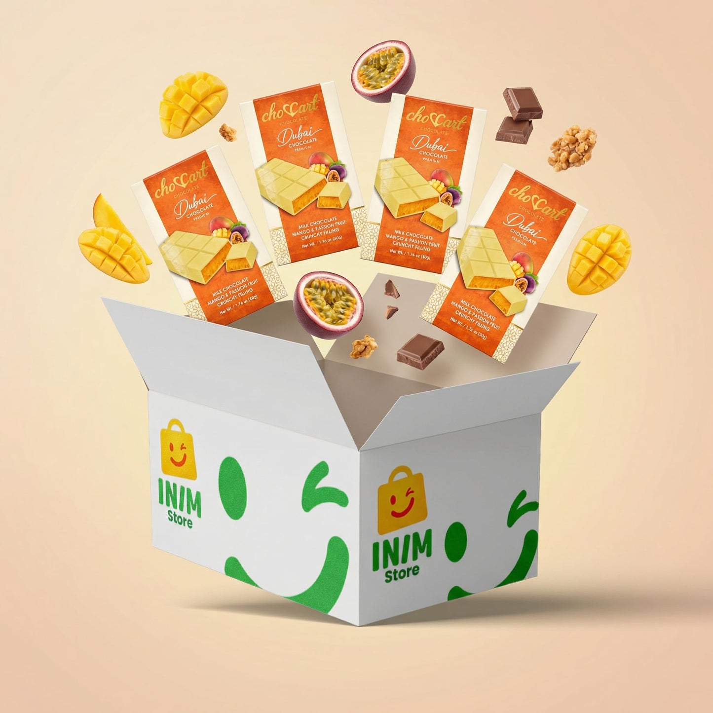 choccart Mango Dubai Chocolate Bars - 4 Pack Bundle | Premium Milk Chocolate with Mango Filling | 4 x 20g | Made in UAE