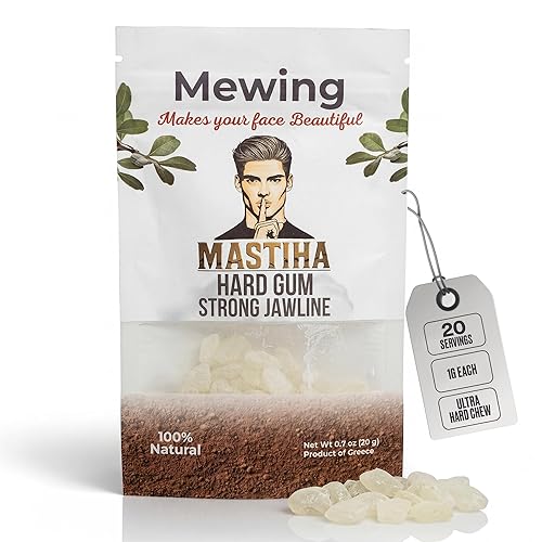 Mastic Gum for Jawline Training - 100% Natural Chios Mastiha Hard Chewing Gum | 20 Servings, 1g Each | Ultra-Tough Mewing Gum for Men | Jawline