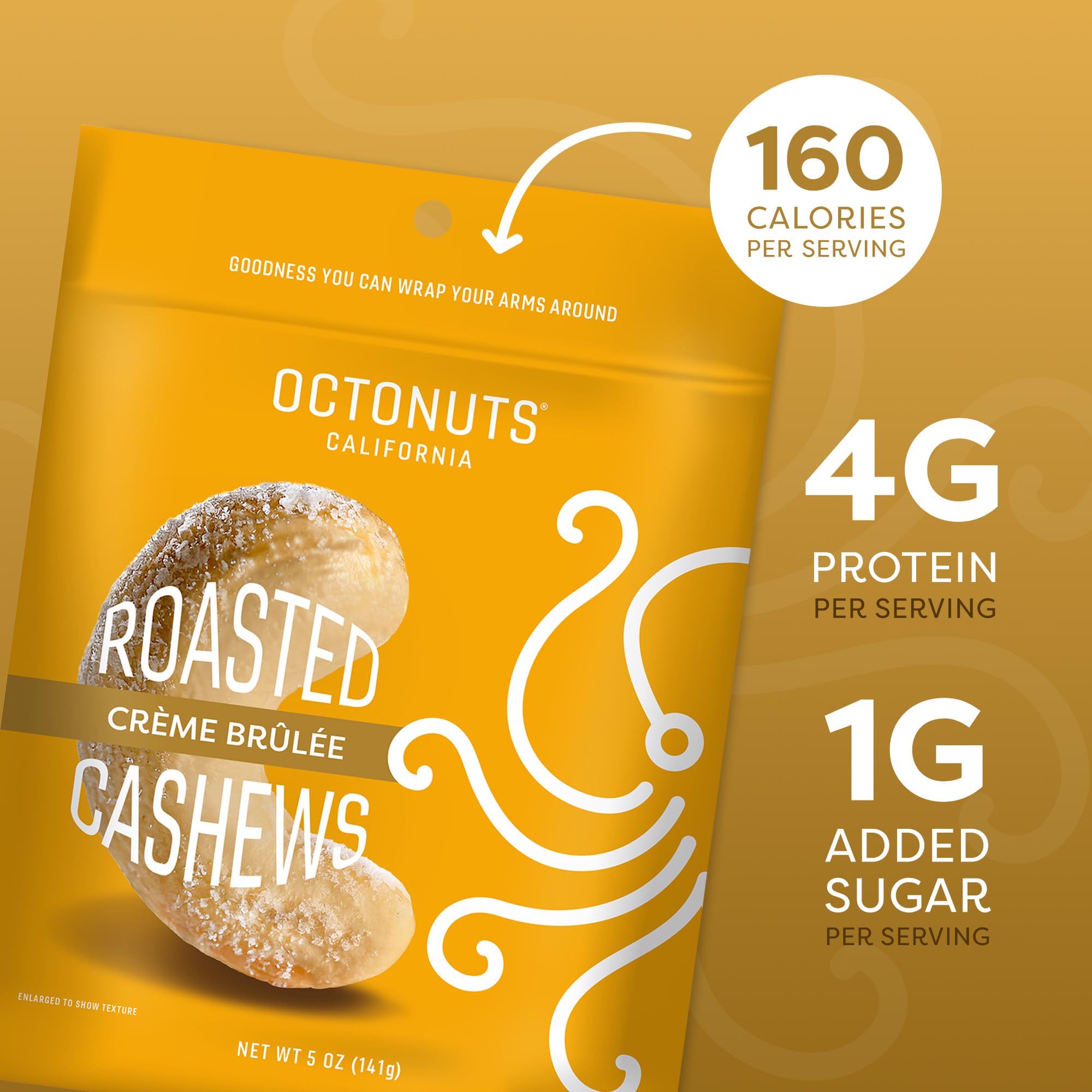 Octonuts Creme Brulee Cashews - Roasted in Almond Oil (5oz) Sweet & Crunchy Plant Based Protein - Healthy Snack for Adults & Kids - Vegan, Non-GMO