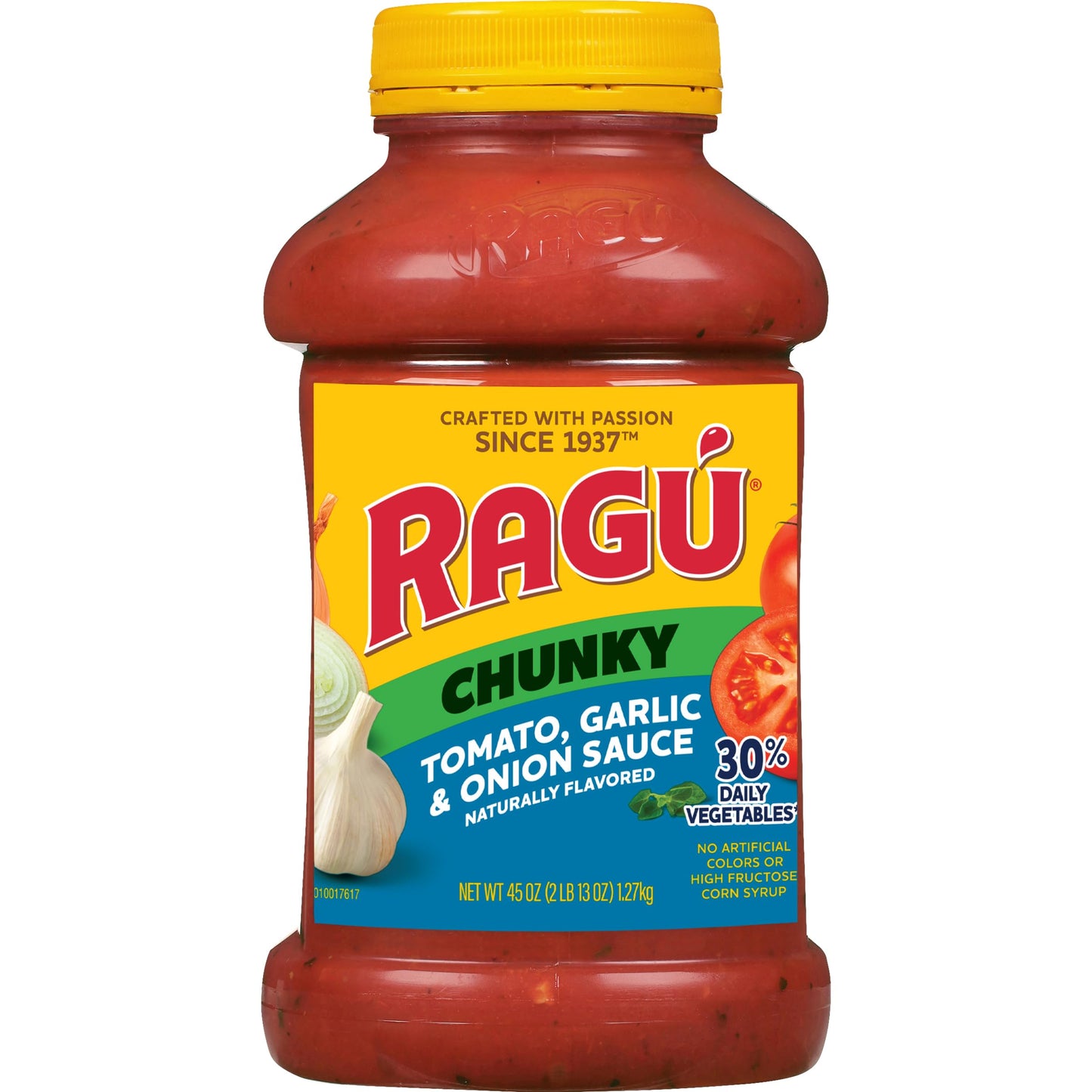 Ragu Chunky Tomato, Garlic and Onion Pasta Sauce, Made with Olive Oil, Diced Tomatoes, Delicious Garlic and Onions, and Italian Herbs and Spices, 45