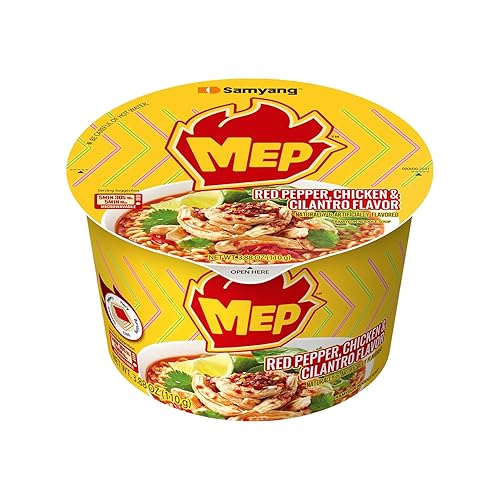 Samyang MEP Chicken Cilantro Ramen, Spicy Korean Instant Bowl Noodle Soup, Savory Bone Broth Ramyeon, Lime Freshness, 3.88 oz (Pack of 6 Bowls)