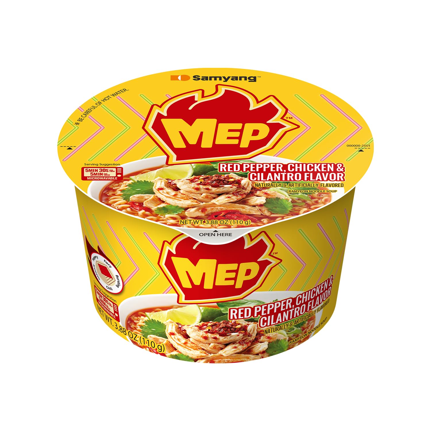 Samyang MEP Chicken Cilantro Ramen, Spicy Korean Instant Bowl Noodle Soup, Savory Bone Broth Ramyeon, Lime Freshness, 3.88 oz (Pack of 6 Bowls)