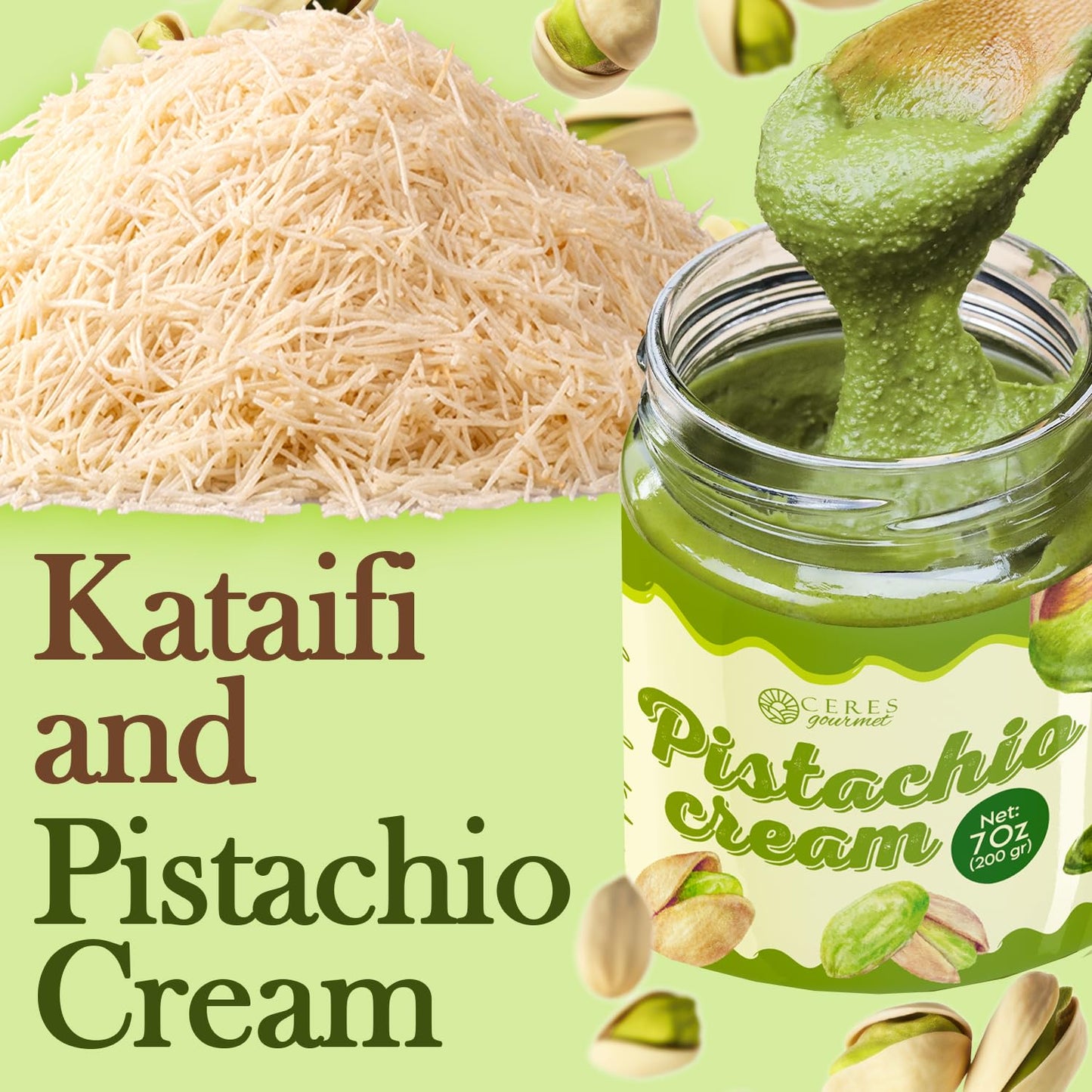 Ceres Gourmet Kataifi Shredded Fillo Dough & Pistachio Butter Spread Bundle for Dubai Chocolate Bar, Authentic Turkish Dried Chopped Kadayif Pastry