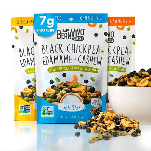 BeanVIVO Healthy Snacks for Adults & Kids with 7g Protein & 5g Fiber per Serving with Dried Edamame, Roasted Cashew and Chickpeas - Vegan & Gluten